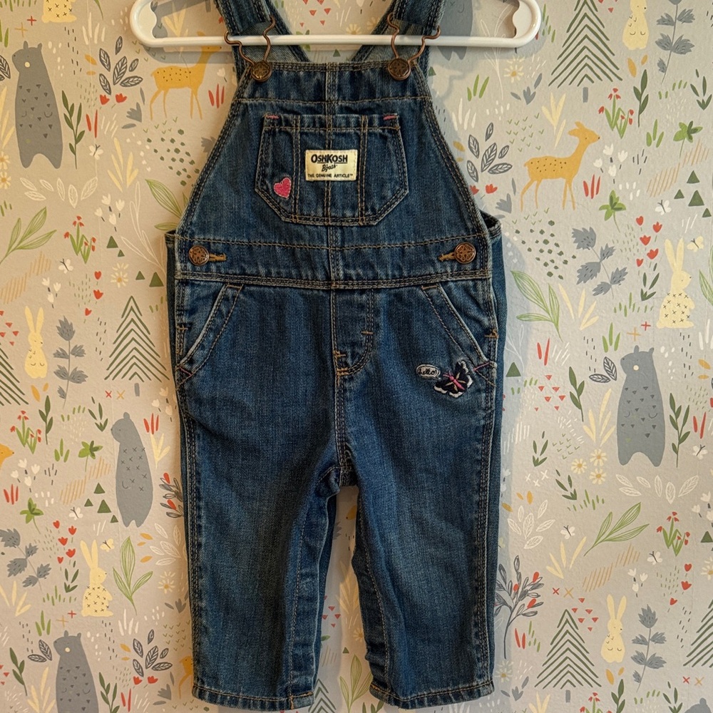 Oshkosh Baby B’gosh 6 Mo Butterfly
Heart Embroidered 100% Cotton Denim Overalls